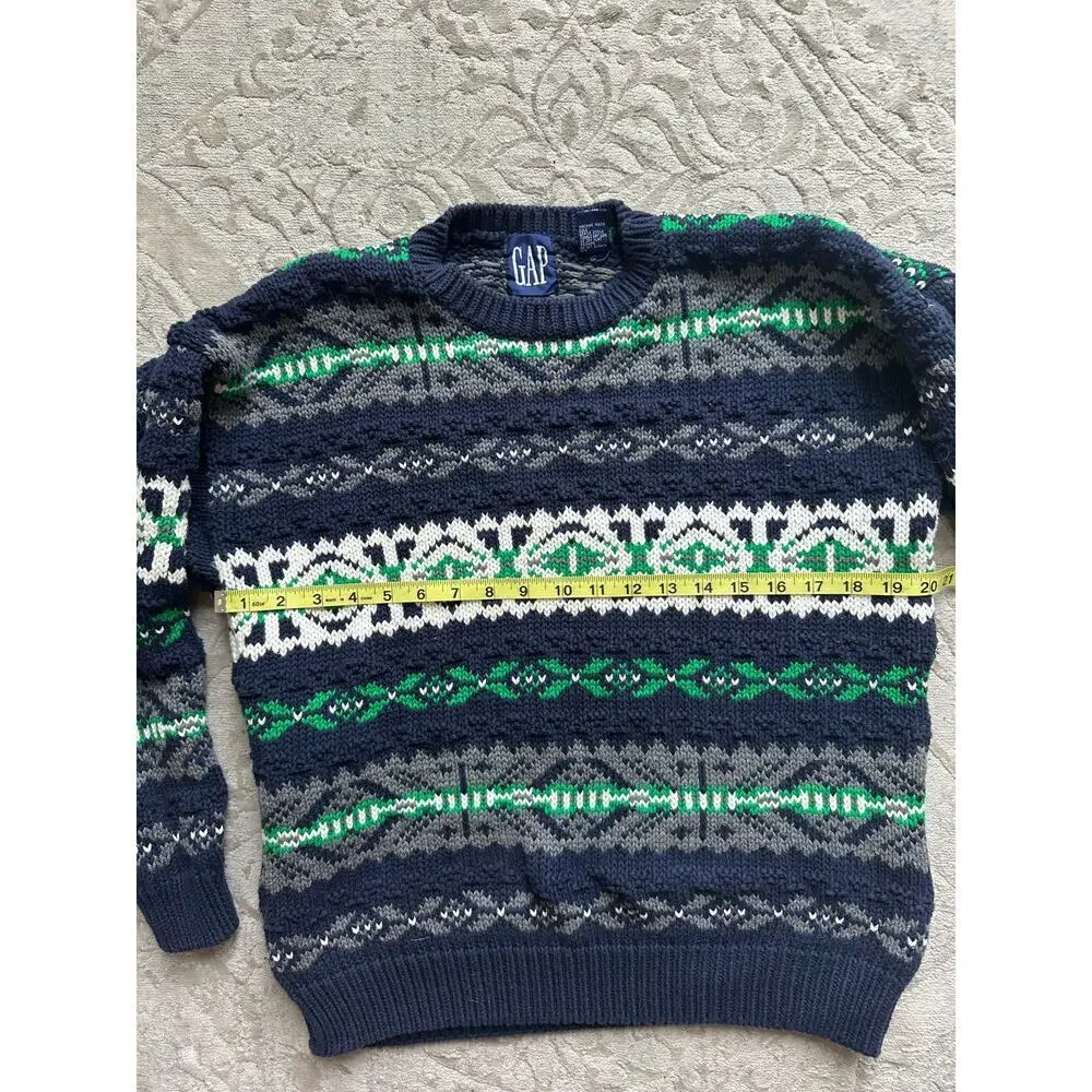 Vintage 90s GAP Rare Sweater Men’s Small Fair Isle Knit Blue Green Cotton